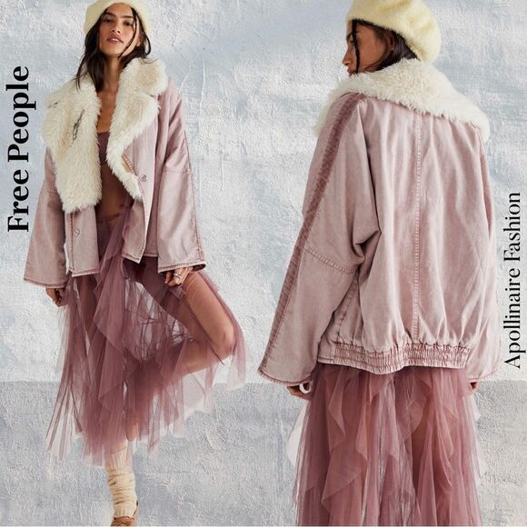 FREE PEOPLE LOLA DENIM JACKET IN PALE MAUVE MEDIUM NWT